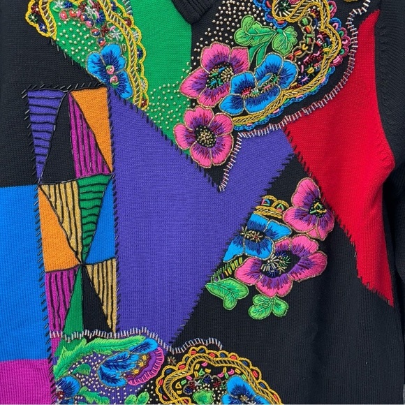 Vtg 1980’s Diane Freis 100% Merino Wool Colorful Sweater Women Sz Med Eclectic - Picture 6 of 9